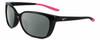 Profile View of NIKE Sentiment-CT7878-010 Designer Polarized Sunglasses with Custom Cut Smoke Grey Lenses in Gloss Black Hot Pink Rose Gold Ladies Square Full Rim Acetate 56 mm