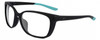 Profile View of NIKE Sentiment-CT7886-010 Designer Single Vision Prescription Rx Eyeglasses in Matte Black Teal Blue Ladies Square Full Rim Acetate 56 mm