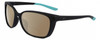 Profile View of NIKE Sentiment-CT7886-010 Designer Polarized Reading Sunglasses with Custom Cut Powered Amber Brown Lenses in Matte Black Teal Blue Ladies Square Full Rim Acetate 56 mm