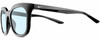 Profile View of NIKE Myriad-P-CW4720-010 Designer Blue Light Blocking Eyeglasses in Gloss Black Silver Ladies Panthos Full Rim Acetate 52 mm