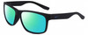 Profile View of NIKE Cruiser-MI-014 Designer Polarized Reading Sunglasses with Custom Cut Powered Green Mirror Lenses in Matte Black Unisex Rectangular Full Rim Acetate 59 mm