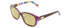 Profile View of Kate Spade HILDE Designer Polarized Reading Sunglasses with Custom Cut Powered Sun Flower Yellow Lenses in Gloss Tortoise Havana Violet Purple Colorful Stripes Ladies Oval Full Rim Acetate 54 mm