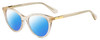 Profile View of Kate Spade JANALYNN Designer Polarized Sunglasses with Custom Cut Blue Mirror Lenses in Sparkly Glitter Beige Crystal Gold Ladies Cat Eye Full Rim Acetate 51 mm