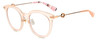 Profile View of Kate Spade KEESEY Designer Blue Light Blocking Eyeglasses in Gloss Blush Pink Crystal Rose Gold Black Stripes Ladies Cat Eye Full Rim Acetate 53 mm