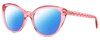 Profile View of Kate Spade AMBERLEE Designer Polarized Reading Sunglasses with Custom Cut Powered Blue Mirror Lenses in Gloss Watermelon Pink Crystal Red Heard Pattern Ladies Cat Eye Full Rim Acetate 55 mm