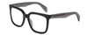Profile View of Rag&Bone RNB1018/S Designer Bi-Focal Prescription Rx Eyeglasses in Gloss Black Grey Crystal Ladies Square Full Rim Acetate 56 mm