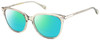 Profile View of Rag&Bone RNB1035/S Designer Polarized Reading Sunglasses with Custom Cut Powered Green Mirror Lenses in Light Moss Green Crystal Silver Ladies Square Full Rim Acetate 55 mm
