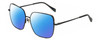 Profile View of Rag&Bone RNB1054/G/S Designer Polarized Sunglasses with Custom Cut Blue Mirror Lenses in Shiny Black Gold Clear Crystal Ladies Square Full Rim Metal 58 mm
