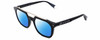 Profile View of Philipp Plein SPP001M Designer Polarized Reading Sunglasses with Custom Cut Powered Blue Mirror Lenses in Gloss Black Silver Unisex Square Full Rim Acetate 51 mm