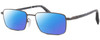 Profile View of Chopard VCHF28 Designer Polarized Reading Sunglasses with Custom Cut Powered Blue Mirror Lenses in Shiny Gunmetal Grey Black Mens Rectangular Full Rim Metal 53 mm