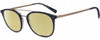 Profile View of John Varvatos V378 Designer Polarized Reading Sunglasses with Custom Cut Powered Sun Flower Yellow Lenses in Gloss Navy Blue Smokey Grey 2-Tone Gunmetal Unisex Panthos Full Rim Acetate 49 mm