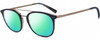 Profile View of John Varvatos V378 Designer Polarized Reading Sunglasses with Custom Cut Powered Green Mirror Lenses in Gloss Navy Blue Smokey Grey 2-Tone Gunmetal Unisex Panthos Full Rim Acetate 49 mm