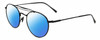 Profile View of John Varvatos V547 Designer Polarized Reading Sunglasses with Custom Cut Powered Blue Mirror Lenses in Matte Black Unisex Pilot Full Rim Metal 52 mm