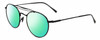 Profile View of John Varvatos V547 Designer Polarized Reading Sunglasses with Custom Cut Powered Green Mirror Lenses in Matte Black Unisex Pilot Full Rim Metal 52 mm