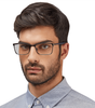 Side View of Police VPLA46 Unisex Rectangular Designer Reading Glasses Navy Blue Silver 56 mm