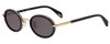 Profile View of Police SPLA21 Women's Oval Designer Sunglasses Black Glitter Gold/Dark Grey 47mm