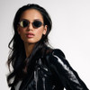 Side View of Police SPLA21 Women's Oval Designer Sunglasses Black Glitter Gold/Dark Grey 47mm