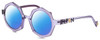 Profile View of Elton John ENCORE Designer Polarized Reading Sunglasses with Custom Cut Powered Blue Mirror Lenses in Purple Crystal Unisex Octagonal Full Rim Acetate 49 mm