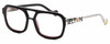 Profile View of Elton John HEADLINER Designer Blue Light Blocking Eyeglasses in Gloss Black Clear Crystal Unisex Square Full Rim Acetate 53 mm