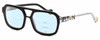 Profile View of Elton John HEADLINER Designer Progressive Lens Blue Light Blocking Eyeglasses in Gloss Black Clear Crystal Unisex Square Full Rim Acetate 53 mm