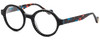 Profile View of Elton John WIZARD Designer Blue Light Blocking Eyeglasses in Black Red Blue Psychedelic Rainbow Multicolor Ladies Round Full Rim Acetate 48 mm