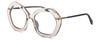 Profile View of Elton John A-LIST Designer Progressive Lens Blue Light Blocking Eyeglasses in Blush Pink Crystal Navy Blue Gold Ladies Hexagonal Full Rim Acetate 55 mm