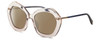 Profile View of Elton John A-LIST Designer Polarized Sunglasses with Custom Cut Amber Brown Lenses in Blush Pink Crystal Navy Blue Gold Ladies Hexagonal Full Rim Acetate 55 mm
