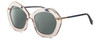 Profile View of Elton John A-LIST Designer Polarized Sunglasses with Custom Cut Smoke Grey Lenses in Blush Pink Crystal Navy Blue Gold Ladies Hexagonal Full Rim Acetate 55 mm