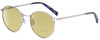 Profile View of Elton John CHOPIN 2 Designer Polarized Reading Sunglasses with Custom Cut Powered Sun Flower Yellow Lenses in Platinum Silver Blue Grey Unisex Round Full Rim Metal 50 mm