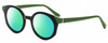 Profile View of Elton John GOGO 1 Designer Polarized Reading Sunglasses with Custom Cut Powered Green Mirror Lenses in Gloss Black Green Unisex Hexagonal Full Rim Acetate 47 mm