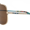 Close Up View of Elton John LEMANS 1 Unisex Pilot Sunglasses Gold Red & Blue/Polarized Brown 57mm