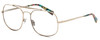Profile View of Elton John LEMANS 1 Designer Progressive Lens Blue Light Blocking Eyeglasses in Gold Red Blue Psychedelic Rainbow Multicolor Unisex Pilot Full Rim Metal 57 mm