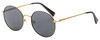 Profile View of Elton John MALIBU Unisex Designer Sunglass Yellow Gold Black/Polarized Grey 54mm