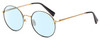 Profile View of Elton John MALIBU Designer Blue Light Blocking Eyeglasses in Yellow Gold Black Unisex Round Full Rim Metal 54 mm