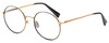 Profile View of Elton John MALIBU 2 Designer Blue Light Blocking Eyeglasses in Rose Gold Black Unisex Round Full Rim Metal 54 mm