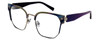 Profile View of Elton John SHERBET 2 Designer Blue Light Blocking Eyeglasses in Blue Yellow Purple Pink Rainbow Multicolor Unisex Cat Eye Full Rim Metal 53 mm