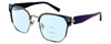 Profile View of Elton John SHERBET 2 Designer Progressive Lens Blue Light Blocking Eyeglasses in Blue Yellow Purple Pink Rainbow Multicolor Unisex Cat Eye Full Rim Metal 53 mm