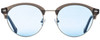 Front View of Elton John WOODSTOCK Unisex Sunglasses Moss Brown Grey Crystal Silver/Blue 53 mm