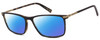 Profile View of John Varvatos V408 Designer Polarized Sunglasses with Custom Cut Blue Mirror Lenses in Black Light Havana Tortoise Gold Unisex Square Full Rim Acetate 58 mm
