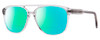 Profile View of John Varvatos VJV424 Designer Polarized Reading Sunglasses with Custom Cut Powered Green Mirror Lenses in Crystal Smoke Grey Unisex Panthos Full Rim Acetate 56 mm