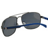 Close Up View of FILA SF8493 Unisex Aviator Sunglasses Gun Metal Silver Blue/Polarized Grey 60 mm