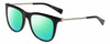 Profile View of John Varvatos V544 Designer Polarized Reading Sunglasses with Custom Cut Powered Green Mirror Lenses in Gloss Black Silver Skull Unisex Square Full Rim Acetate 54 mm