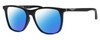 Profile View of Police SPL872 Designer Polarized Sunglasses with Custom Cut Blue Mirror Lenses in Gloss Black Grey Unisex Square Full Rim Acetate 56 mm