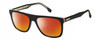 Profile View of Carrera 267-S-0M4P Designer Polarized Sunglasses with Custom Cut Red Mirror Lenses in Gloss Black White Red Gold Unisex Rectangular Full Rim Acetate 56 mm