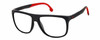 Profile View of Carrera HYPERFIT 17-S-0003 Designer Progressive Lens Blue Light Blocking Eyeglasses in Matte Black Red Unisex Square Full Rim Acetate 58 mm