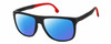 Profile View of Carrera HYPERFIT 17-S-0003 Designer Polarized Sunglasses with Custom Cut Blue Mirror Lenses in Matte Black Red Unisex Square Full Rim Acetate 58 mm