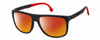 Profile View of Carrera HYPERFIT 17-S-0003 Designer Polarized Sunglasses with Custom Cut Red Mirror Lenses in Matte Black Red Unisex Square Full Rim Acetate 58 mm