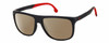 Profile View of Carrera HYPERFIT 17-S-0003 Designer Polarized Reading Sunglasses with Custom Cut Powered Amber Brown Lenses in Matte Black Red Unisex Square Full Rim Acetate 58 mm
