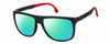 Profile View of Carrera HYPERFIT 17-S-0003 Designer Polarized Reading Sunglasses with Custom Cut Powered Green Mirror Lenses in Matte Black Red Unisex Square Full Rim Acetate 58 mm