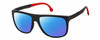 Profile View of Carrera HYPERFIT 17-S-0003 Designer Polarized Reading Sunglasses with Custom Cut Powered Blue Mirror Lenses in Matte Black Red Unisex Square Full Rim Acetate 58 mm